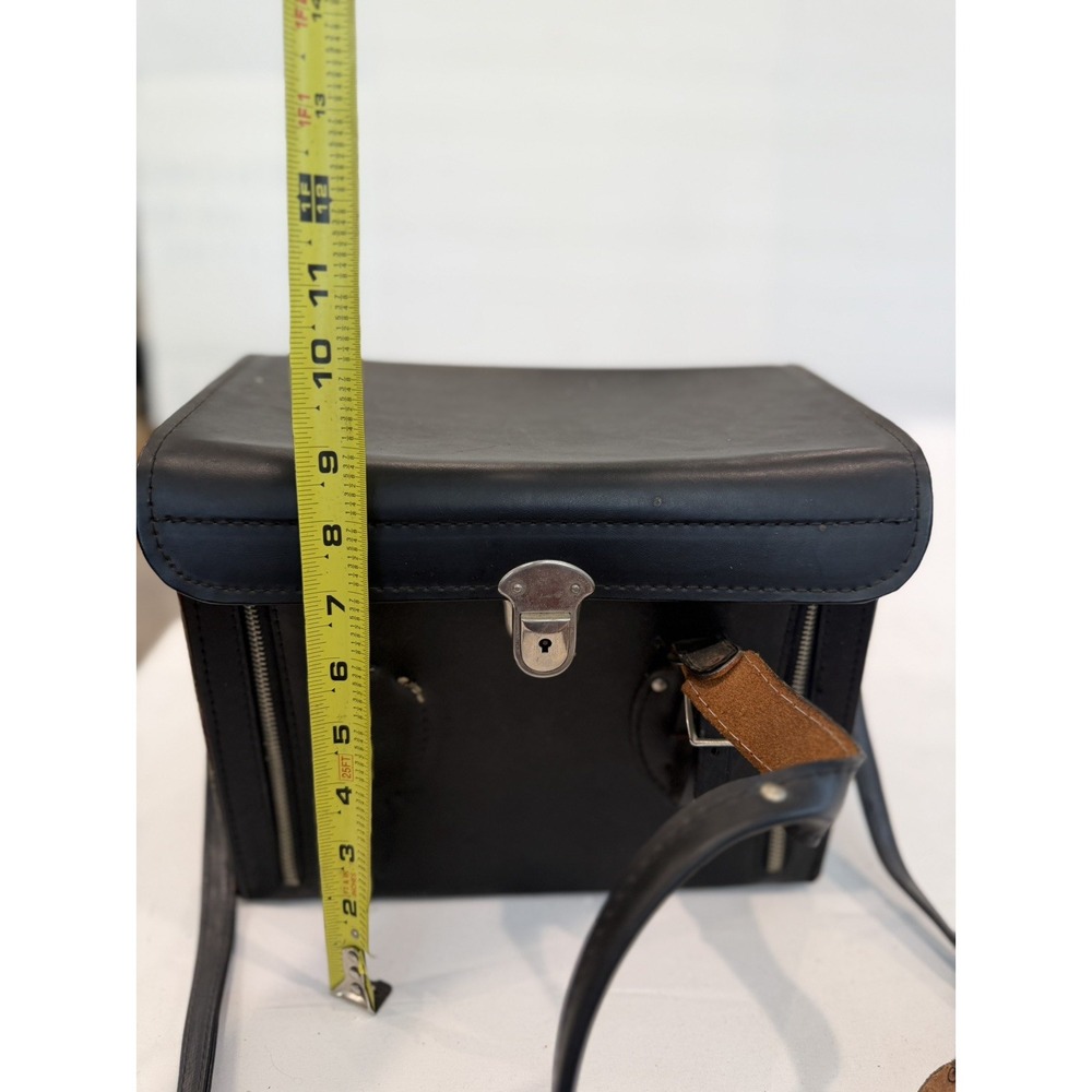 Vintage Large Black Leather Camera Hard Case w/ compartments & handle Japan Y2K - Picture 4 of 12